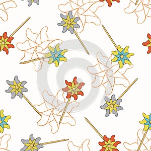 Pinwheel , paper windmill . seamless pattern vector.