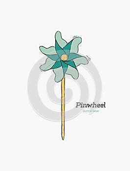 Pinwheel , paper windmill hand draw sketch vector.