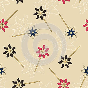 Pinwheel , paper windmill . seamless pattern vector.