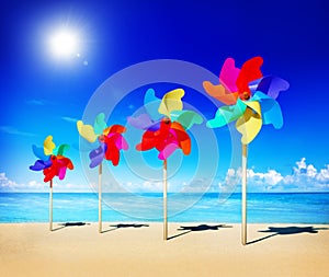 Pinwheels On The Beach Blowing Sunshine Concept