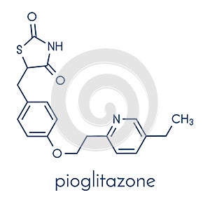 Pioglitazone diabetes drug molecule. Skeletal formula.