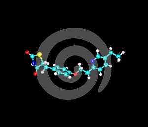 Pioglitazone molecule isolated on black