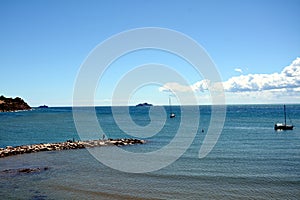 Piombino, rocks and coast, view in Piombino, Tuscany, Italy, Europe