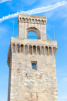 Piombino, Tuscany, Italy. View of the Torrione, an ancient tower built in 1212