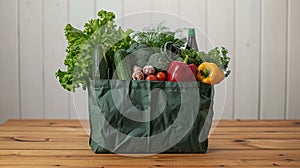 Pioneering ecofriendly food delivery, a reusable bag filled with healthy food options emphasizes a greener lifestyle.AI Generate photo