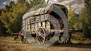 Pioneering the Frontier: Conestoga Wagon Amid Vast Prairie Landscape