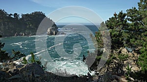 Piont Lobos slow motion scenic landscapes of Big Sur coast of the pacific ocean