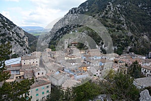 Pioraco medieval village in the marche region, Italy