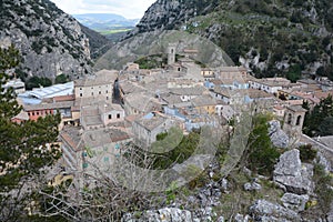 Pioraco medieval village in the marche region, Italy