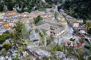 Pioraco medieval village in the marche region, Italy