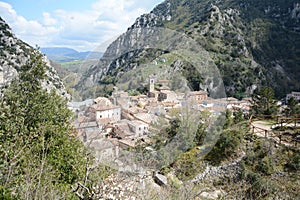 Pioraco medieval village in the marche region, Italy