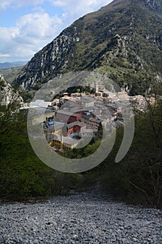 Pioraco medieval village in the marche region, Italy