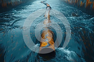 A pipe is being dragged through the water photo