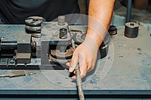 Pipe bending machine in the old workshop