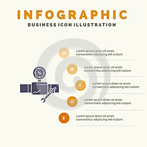 Pipe, Building, Construction, Repair, Gage Solid Icon Infographics 5 Steps Presentation Background