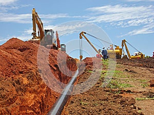 Pipe Burying Operation at Gas Pipeline Construction