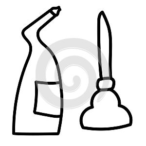 pipe cleaner and plunger set for cleaning pipes and sewers vector illustration doodle style