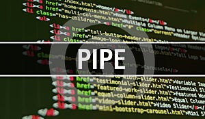Pipe concept illustration using code for developing programs and app. Pipe website code with colourful tags in browser view on
