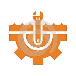 Pipe fitting, plumbing service icon. Orange color vector