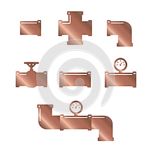 Pipe fittings icons set. Tube industry