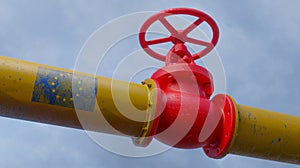 Pipe of gas from Russia to European Union, Valve on the main gas pipeline Russia, Sanctions concept, 3D work and 3D image