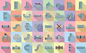 Pipe icons set flat vector. Steel valve