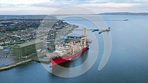 Pipe Laying Vessel Docked at Port Aerial View