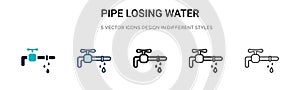 Pipe losing water icon in filled, thin line, outline and stroke style. Vector illustration of two colored and black pipe losing