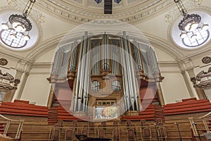 Pipe organ in The Great Hall inside the Methodist Central Hall, Westminster