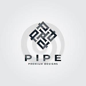 Pipe square logo letter p minimalist plumber industry vector illustration design