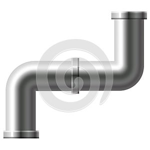 Pipe stainless steel, metallic plumbing fittings pipeline. Water, fuel or gas pipes sewage, oil refinery industry
