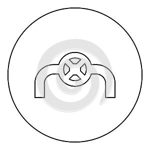 Pipe with valve pipeline with fitting tap flow control industry system icon in circle round black color vector illustration image