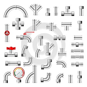 Pipe vector plumbing pipeline or piped tubing construction of metaal piping system illustration set of plastic tubes photo