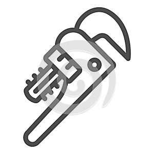 Pipe wrench line icon, construction tools concept, plumber wrench tool vector sign on white background, outline style