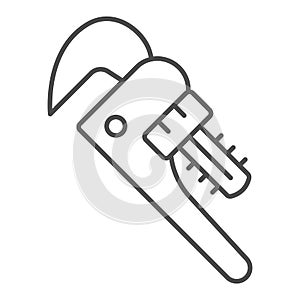 Pipe wrench thin line icon, construction tools concept, plumber wrench tool vector sign on white background, outline