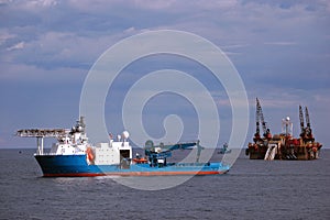 Pipelaying barge working in North Sea