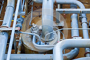 Pipeline on a deck of a oil product tanker.