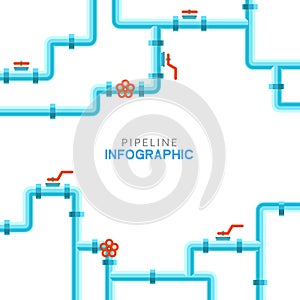 Pipeline infographic. Oil, water or gas flat valve vector design. Pipeline construction isolated