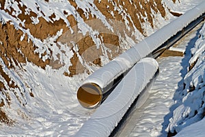 Pipeline laying in polymeric insulation in a trench dug