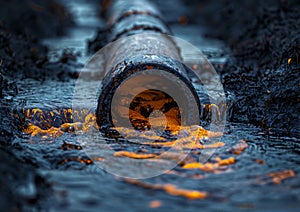 Pipeline leaking oil and water