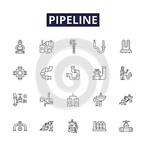 Pipeline line vector icons and signs. Pipeline, Conduit, Line, Flow, Channel, Main, Network, Aqueduct outline vector