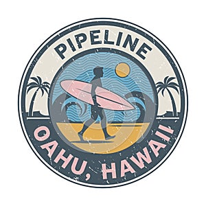 Pipeline, Oahu, Hawaii- surfer sticker, stamp or sign design