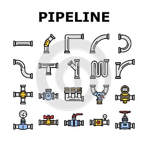 pipeline oil industry gas pipe icons set vector