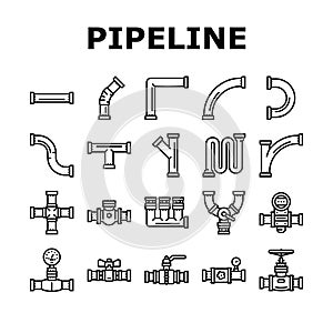 pipeline oil industry gas pipe icons set vector