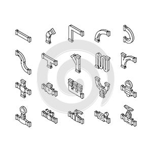 pipeline oil industry gas pipe isometric icons set vector
