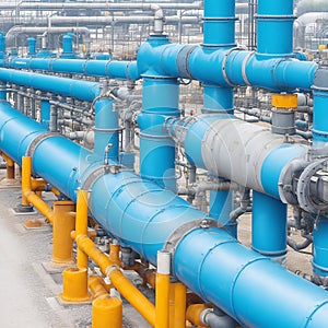 Pipeline, storage tanks and pipe rack of petroleum, chemical, hydrogen or ammonia industrial plant. Industrial zone