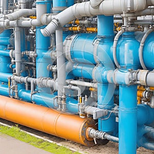 Pipeline, storage tanks and pipe rack of petroleum, chemical, hydrogen or ammonia industrial plant. Industrial zone