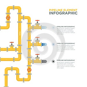 Pipelines infographics template. Pipes and valves.