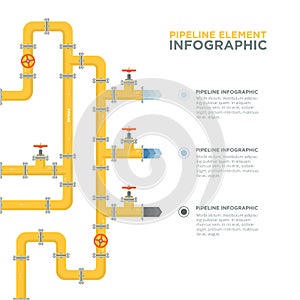 Pipelines infographics template. Pipes and valves. photo