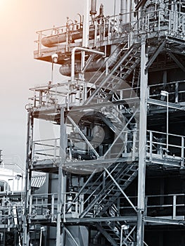 Pipelines and towers view of oil and gas refinery